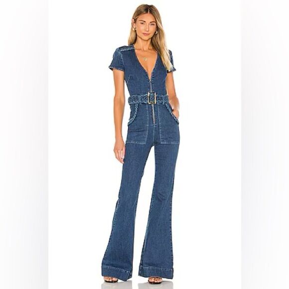 NWT Show Me Your Mumu Heartland Jumpsuit Braided True Blue - Picture 3 of 13